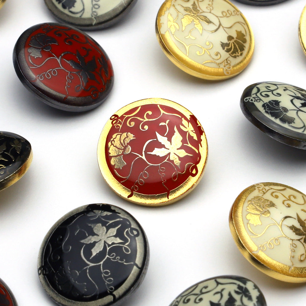 Enamel Button Red & Gold