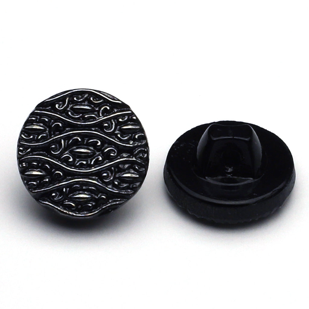 Glass Button Black & Silver