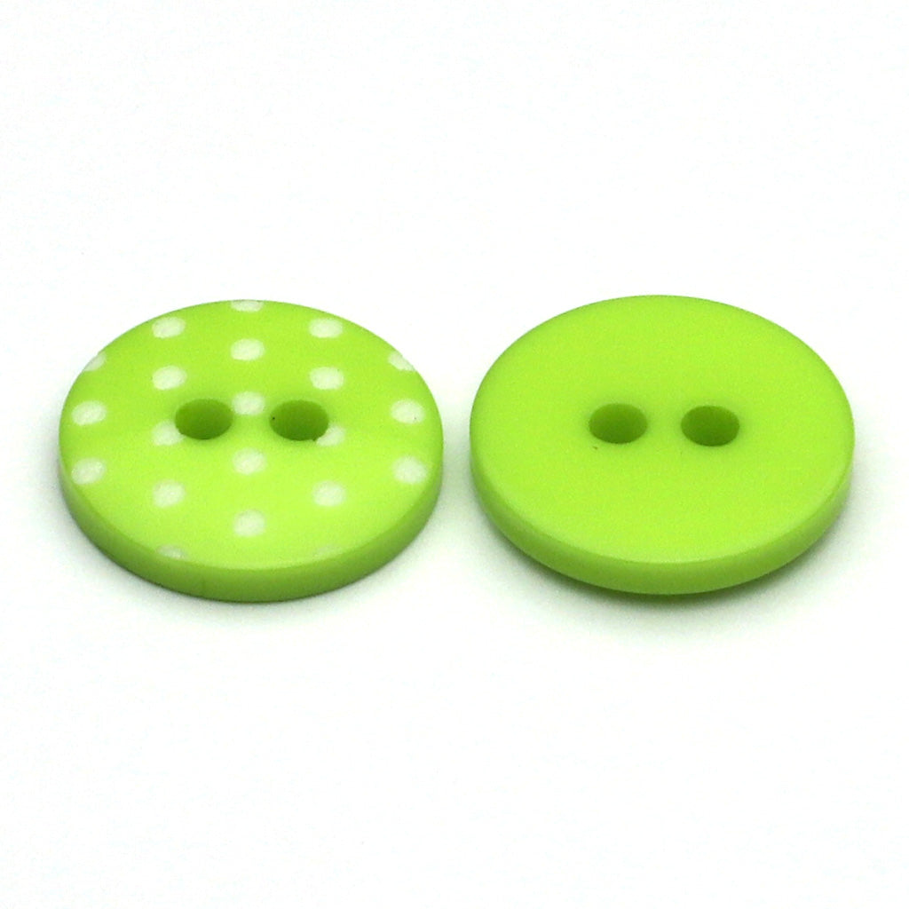Plastic Button Lime Green & White