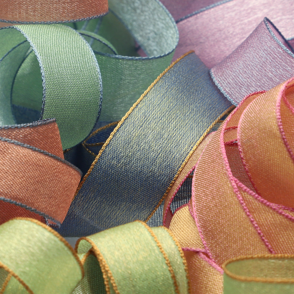 Chambray Organdy Ribbon #8 Bright Green &amp; Gray