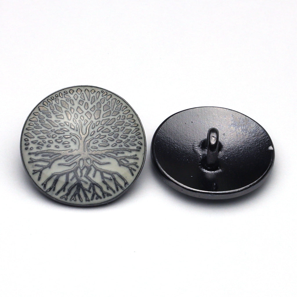 Enamel Button White & Gunmetal