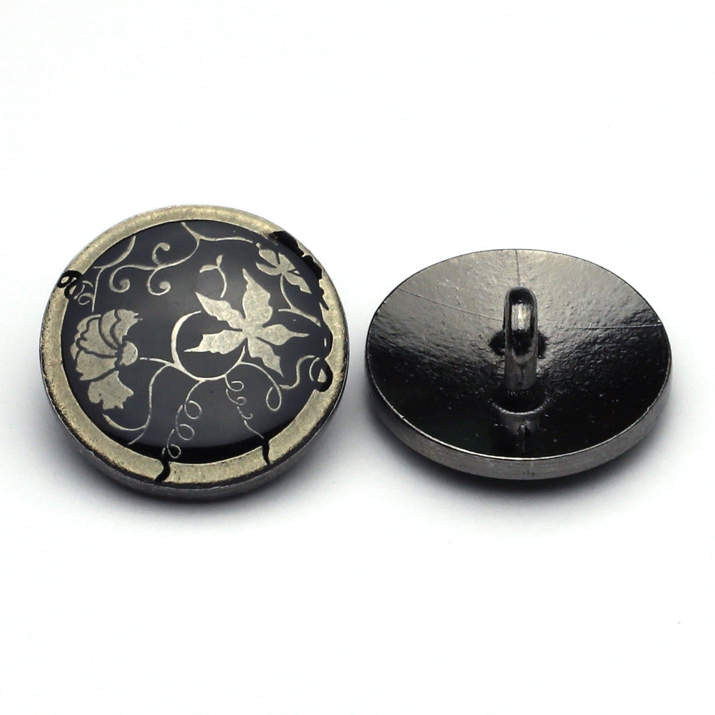 Enamel Button Black & Gunmetal