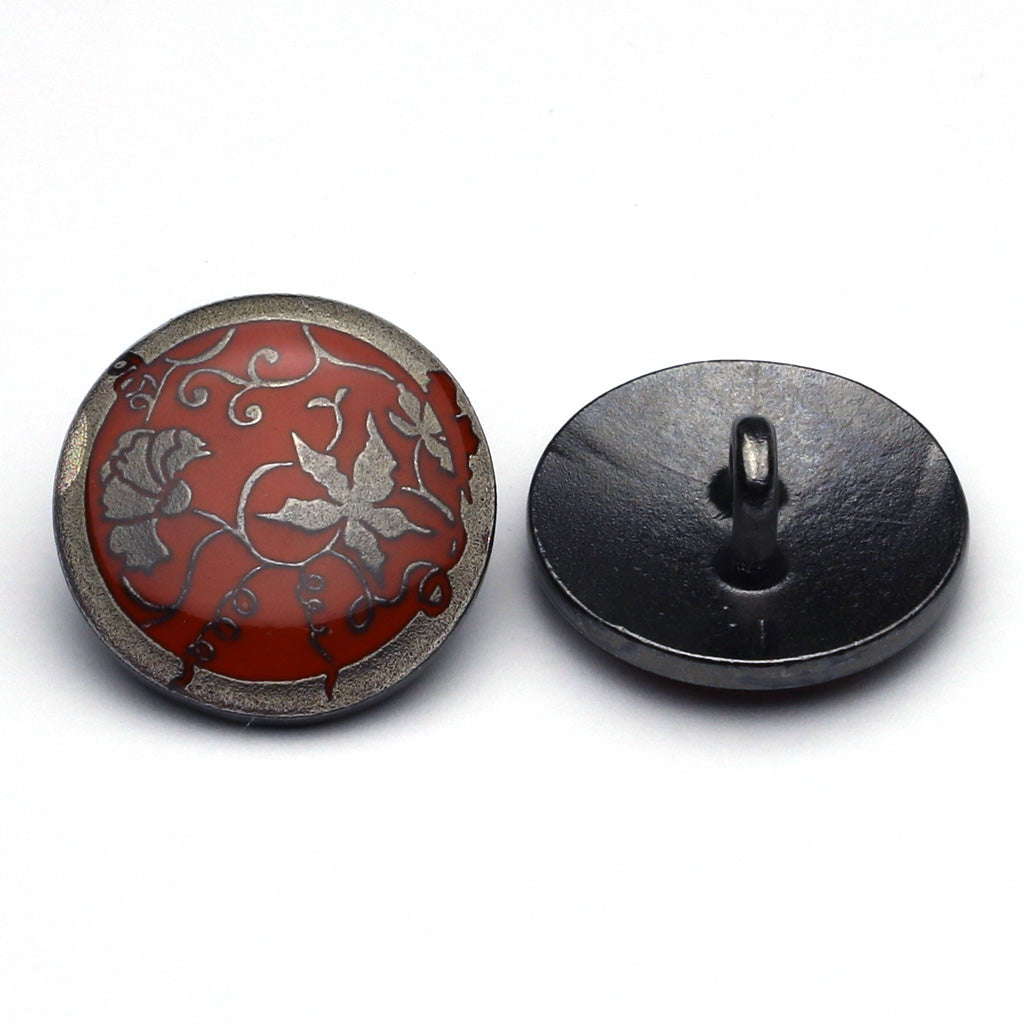 Enamel Button Red & Gunmetal