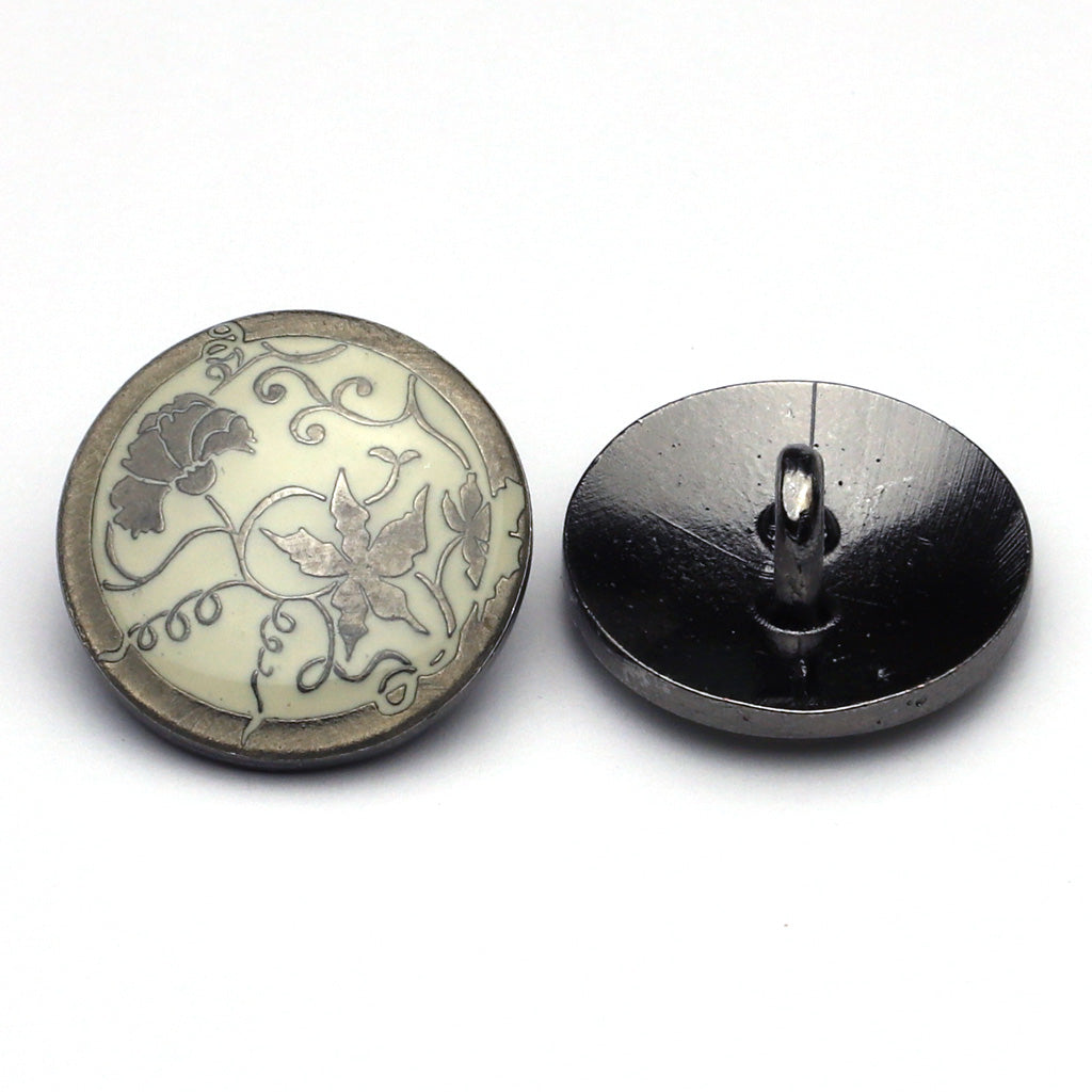 Enamel Button White & Gunmetal