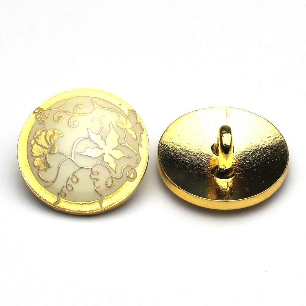 Enamel Button White & Gold