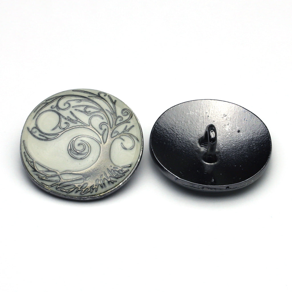 Enamel Button White & Gunmetal