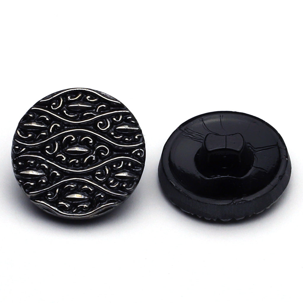 Glass Button Black & Silver