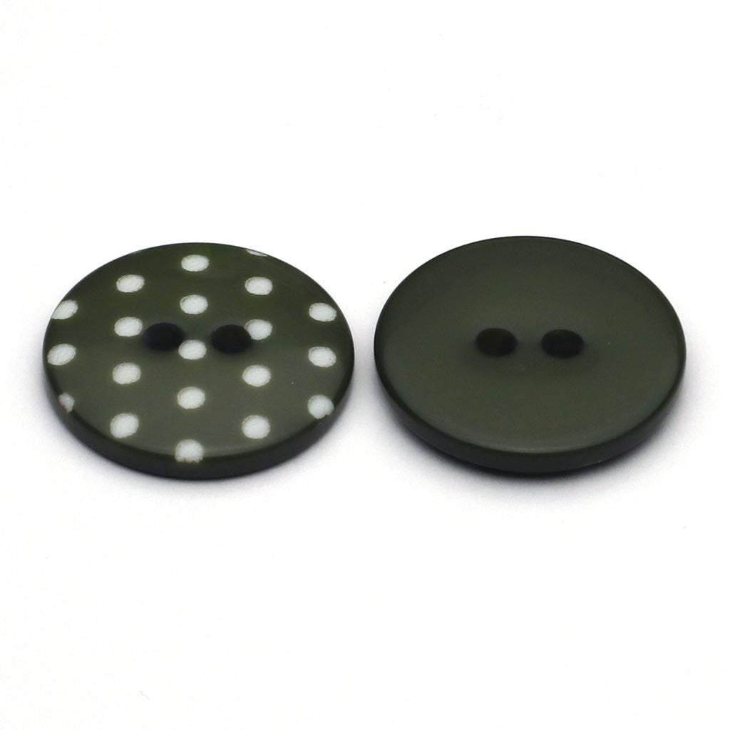 Plastic Button Olive Green & White