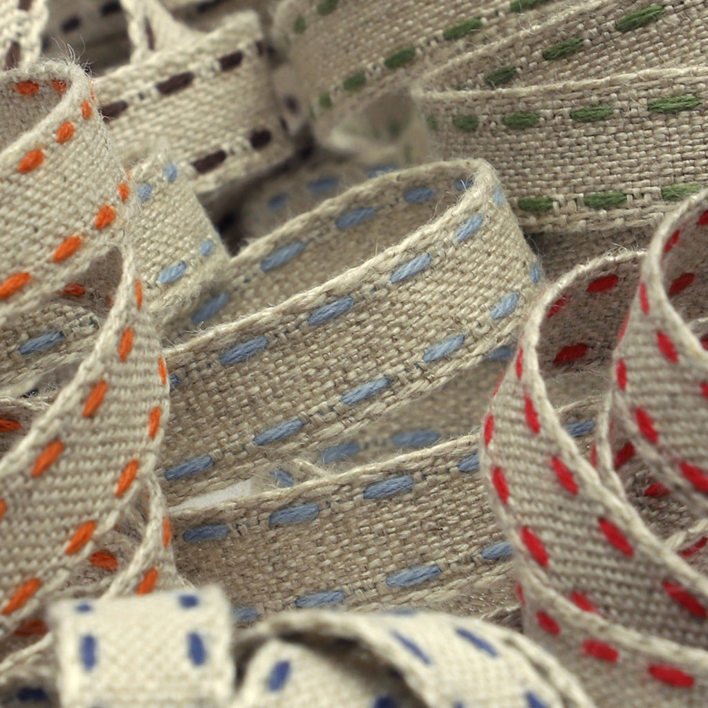 Double Stitched Linen Ribbon #1 Ecru &amp; Ivory