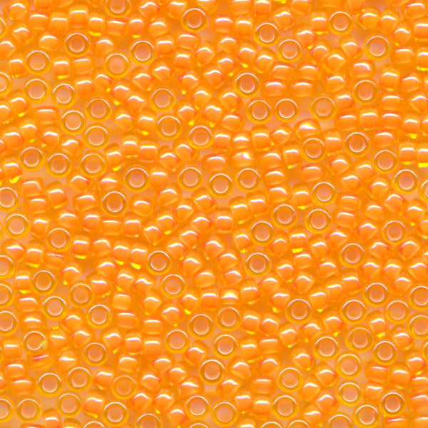 MIYUKI Round Rocaille Seed Beads #385 Orange Lined Yellow (Inside Color)