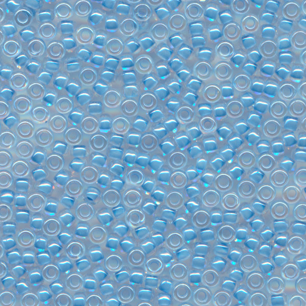 MIYUKI Round Rocaille Seed Beads #221 Sky Blue Lined Crystal (Inside Color Luster)