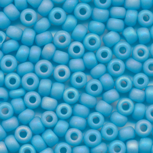 MIYUKI Round Rocaille Seed Beads #413FR Light Blue (Opaque Frost Rainbow)